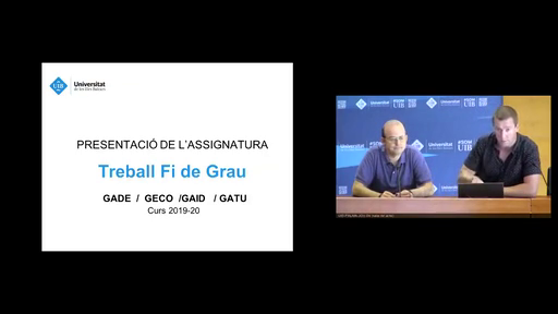 Presentació de l'assignatura Treball de Fi de Grau (TFG)  de GADE -GECO - GAID - GATU